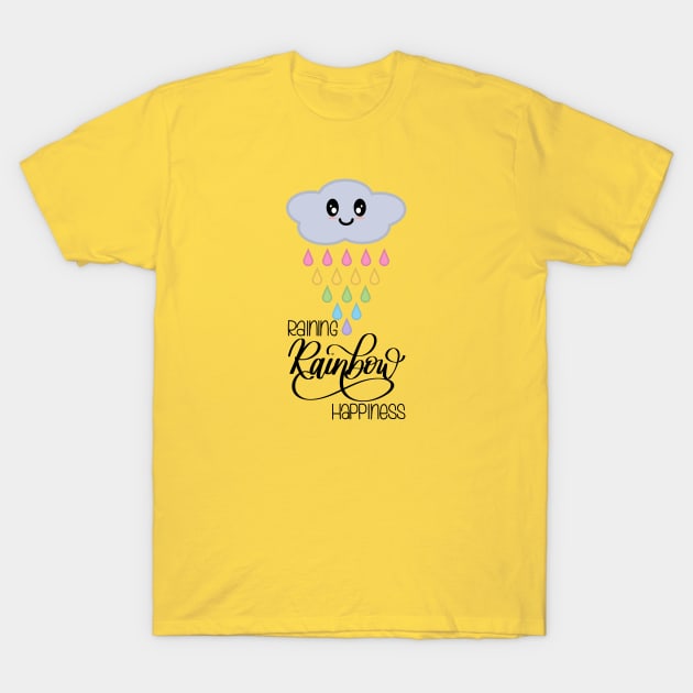 Raining Rainbow Happiness Kawaii Cute Rain Cloud in Yellow T-Shirt by Kelly Gigi